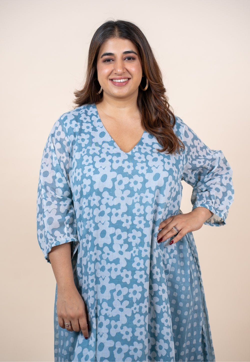 Ayesha Blue Batik MulMul A Line Dress