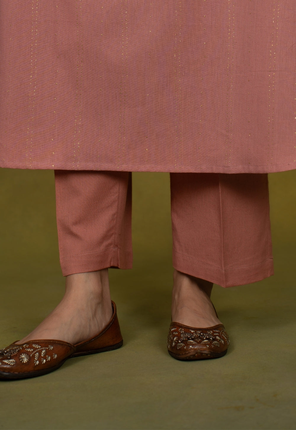 Eram Pink Rogan Handblock Printed Cotton Kali Kurta Suit Set (Set of 3)