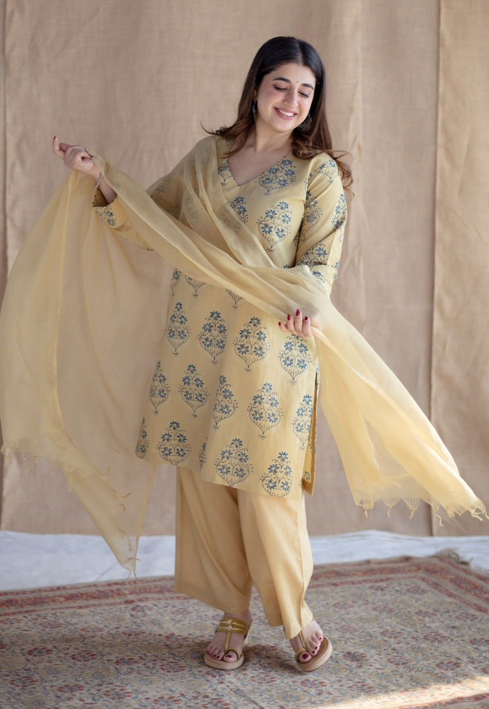 Yellow Solid Kota Doria Cotton Dupatta
