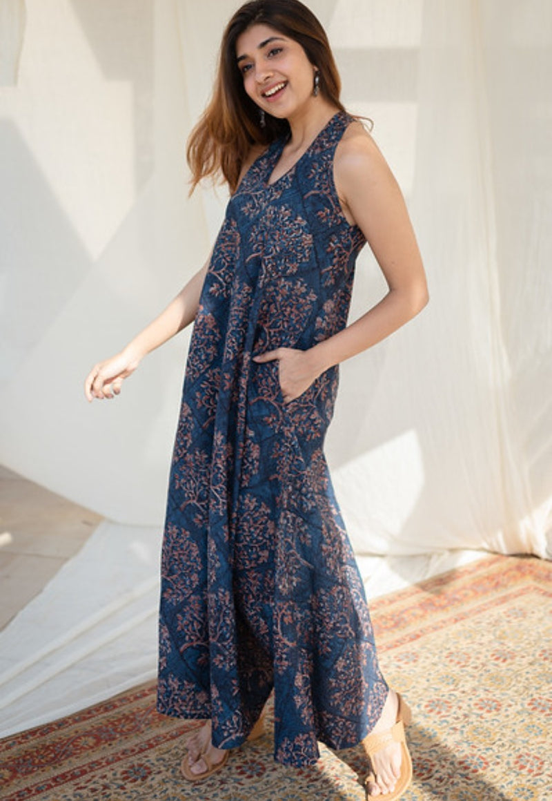 Indian Ethnic Women's Tashi Halter Neck Cotton Maxi Dress 4XL Indian Ethnic Women's Tashi Halter Neck Cotton Maxi Dress 4XL