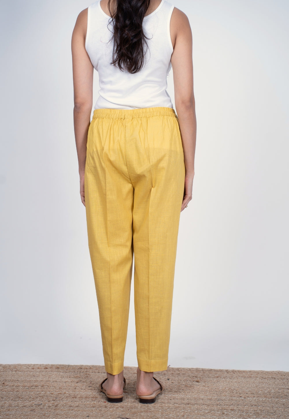 Myra Yellow Solid Slub Cotton Narrow Pant