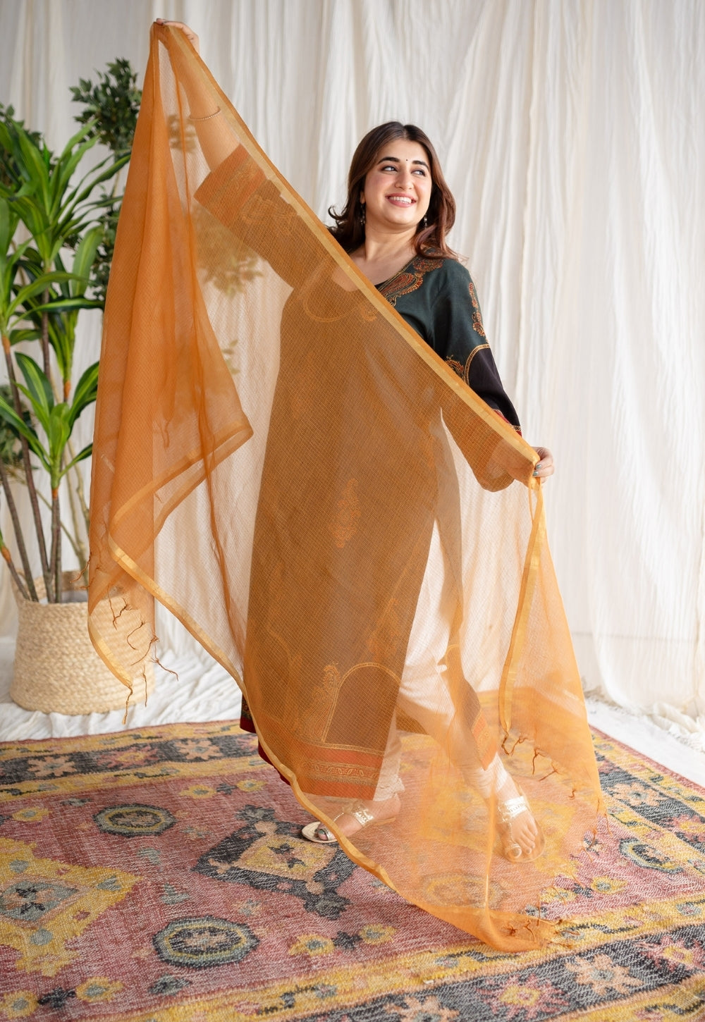 Mustard Kota Doria Cotton Dupatta