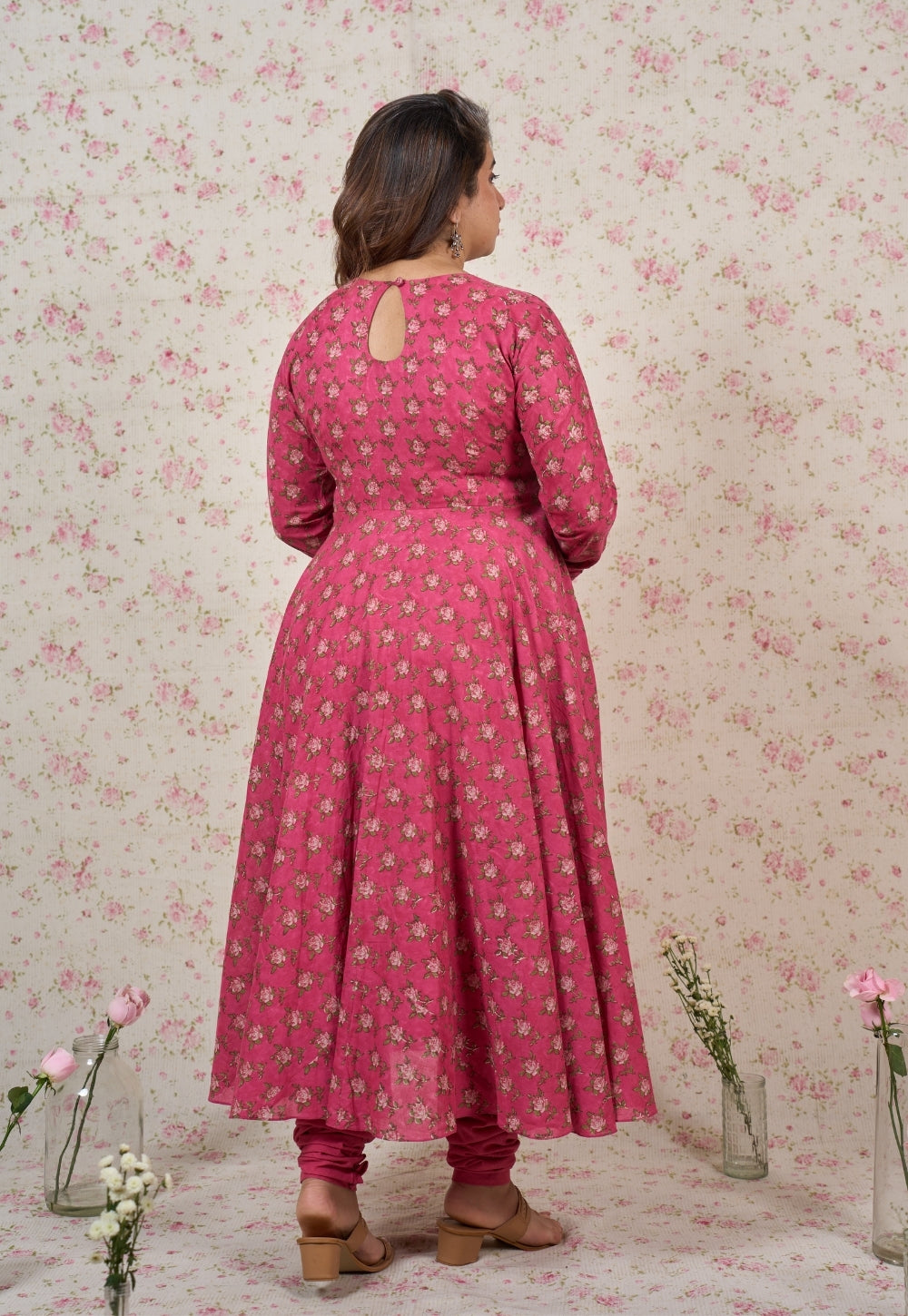 Julia Pink Sanganeri Mul Cotton A Line Kurta