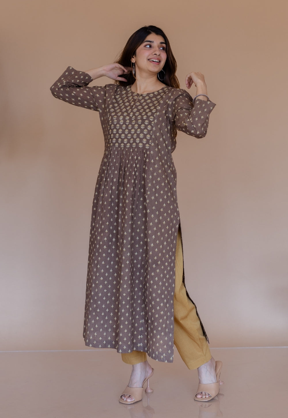 Shikha Brown Ajrakh Cotton Kali Kurta Set (Set of 2)