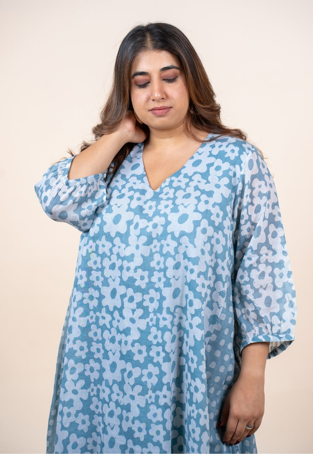 Ayesha Blue Batik MulMul A Line Dress