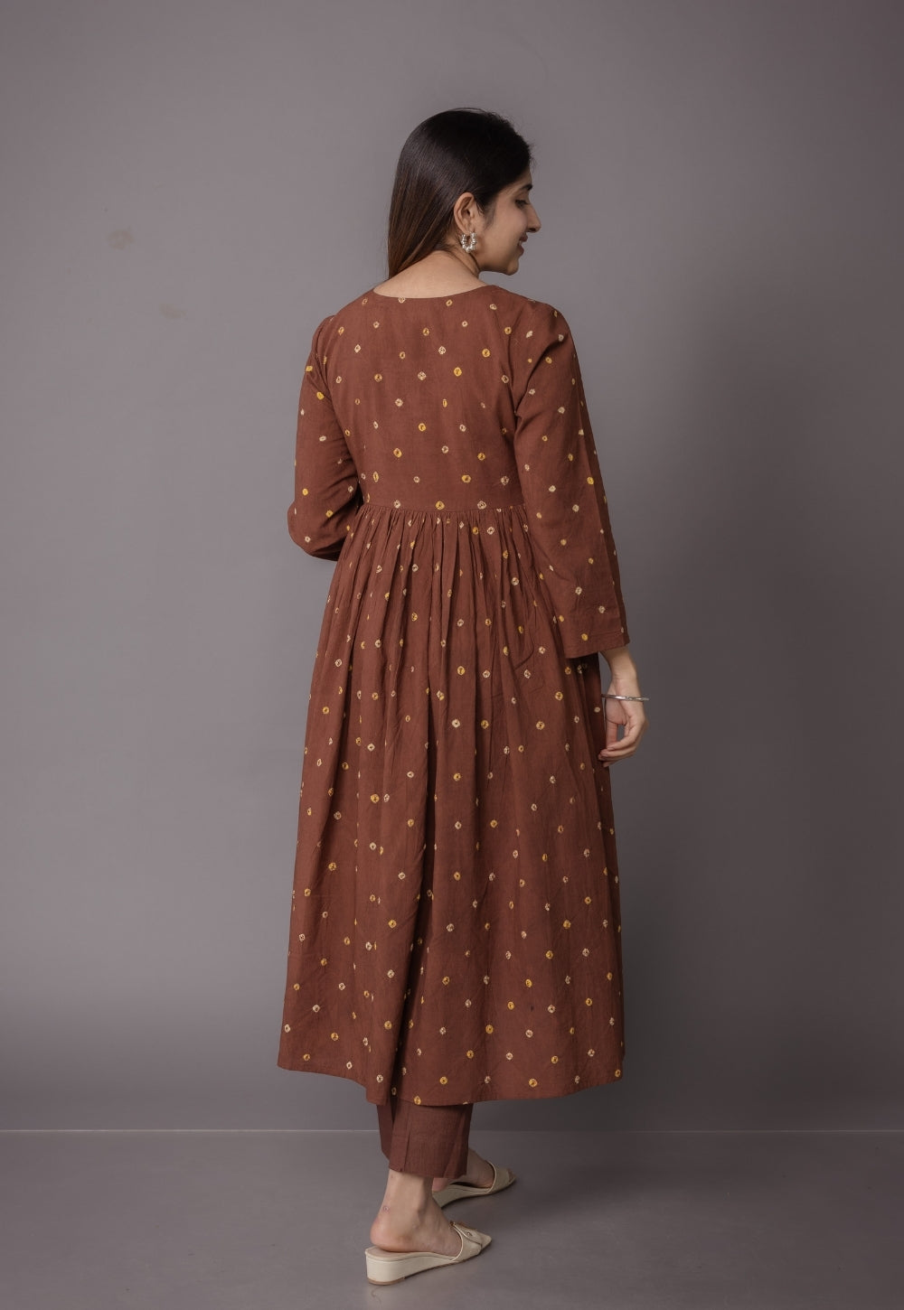 Trupti Brown Bandhani Cotton A Line Kurta
