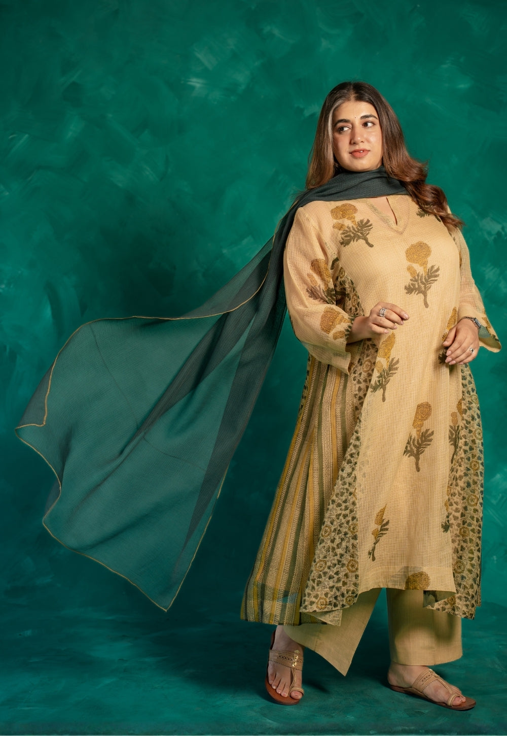 Green Solid Kota Doria Cotton Dupatta