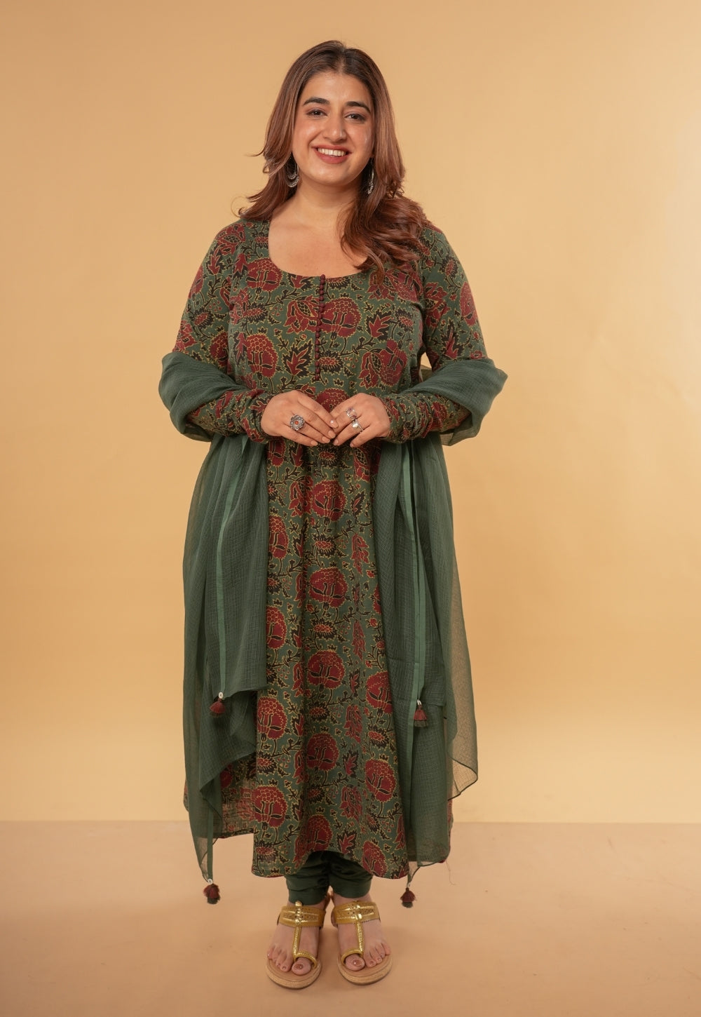 Green Solid Kota Doria Dupatta with Tassels