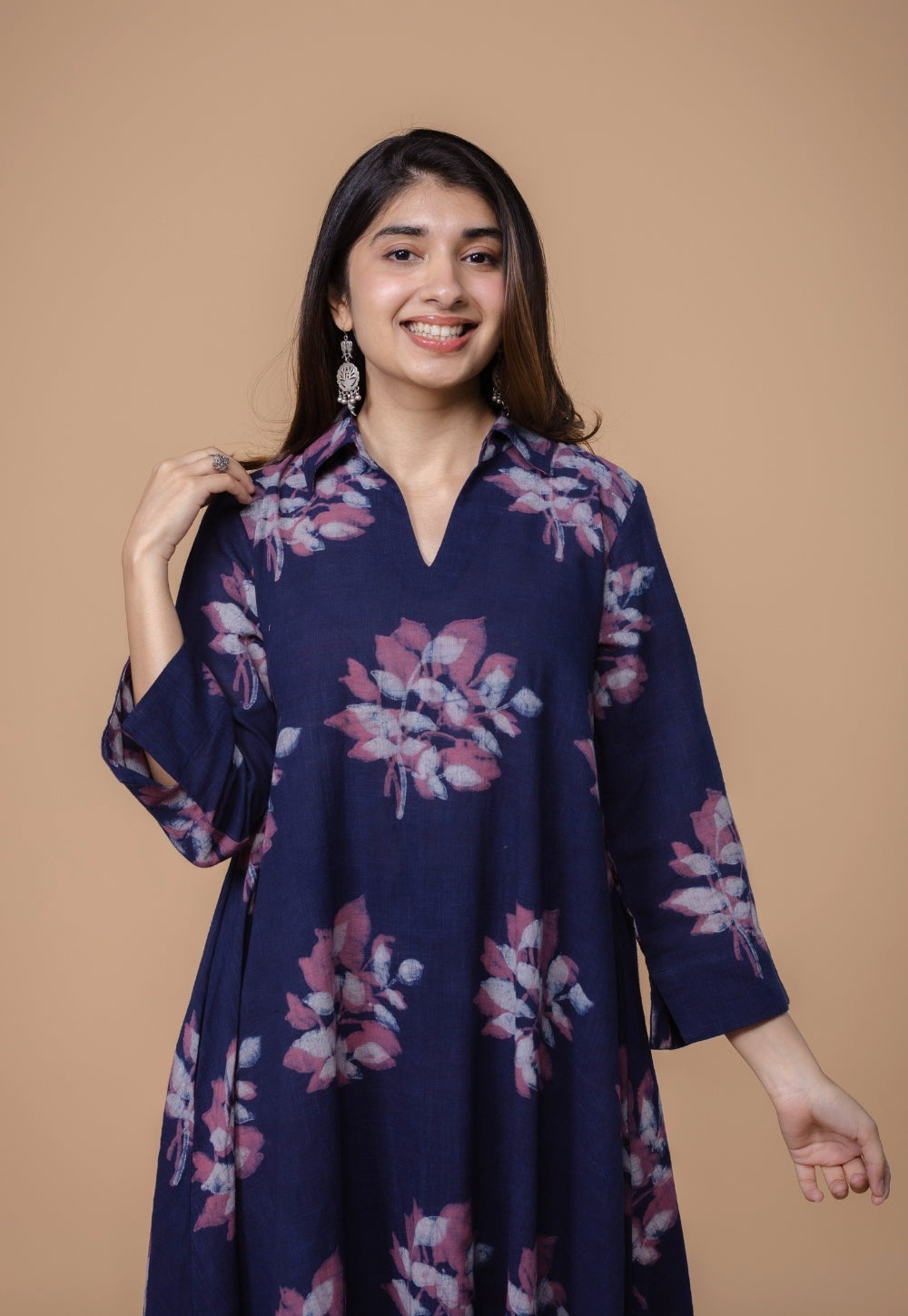 Karina Purple Dabu Slub Cotton A Line Kurta