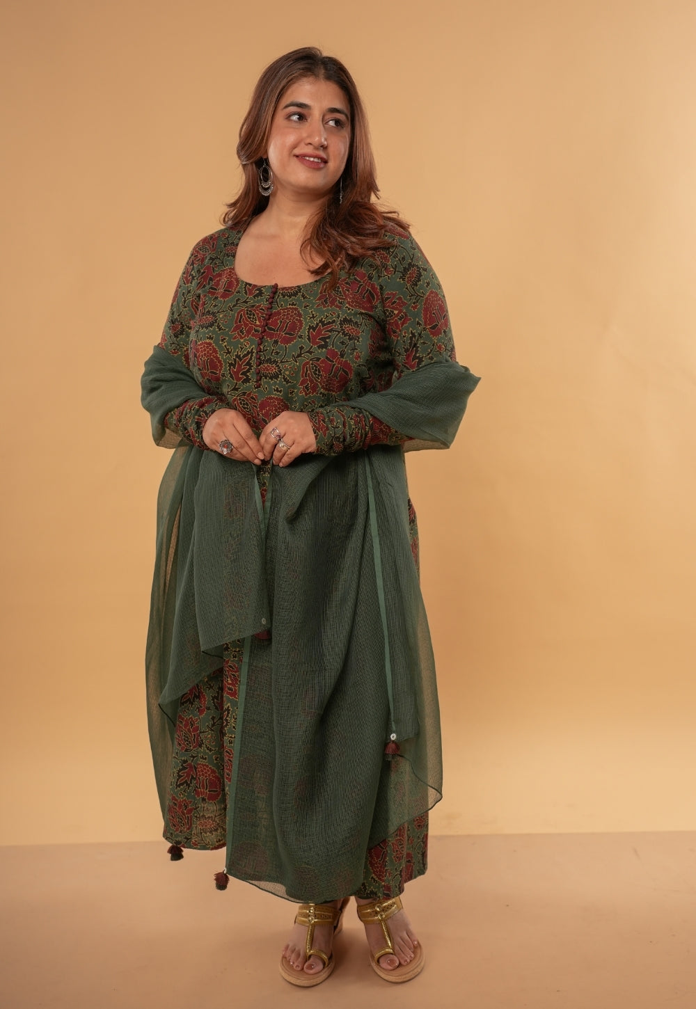 Green Solid Kota Doria Dupatta with Tassels
