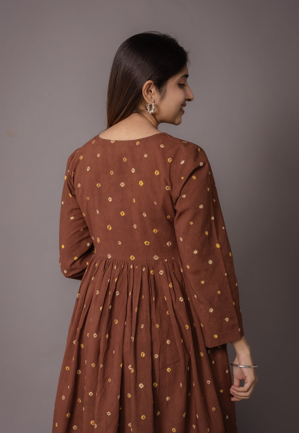 Trupti Brown Bandhani Cotton A Line Kurta
