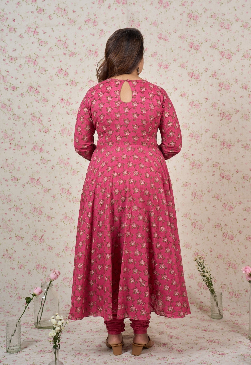 Julia Pink Sanganeri Mul Cotton A Line Kurta