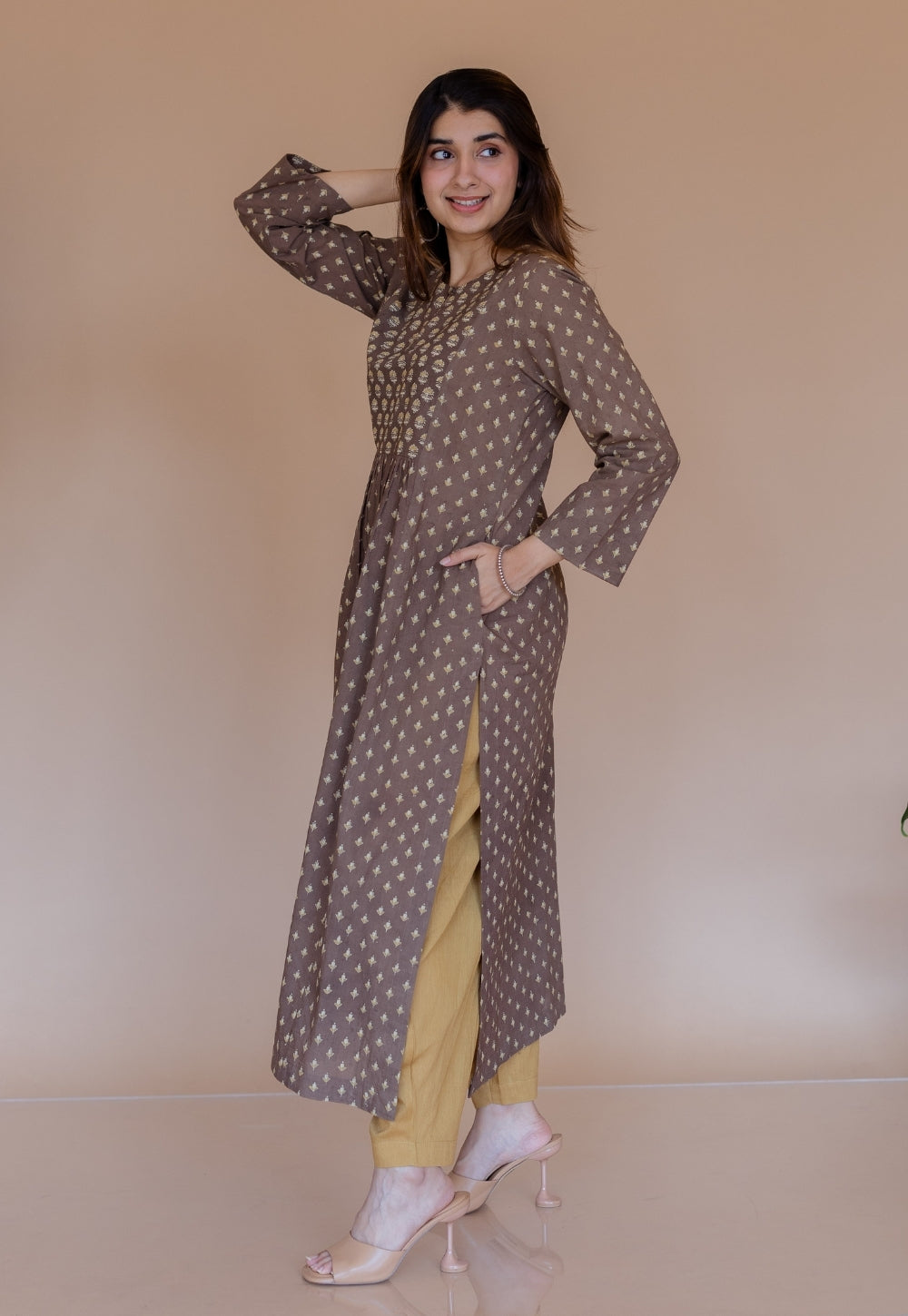 Shikha Brown Ajrakh Cotton Kali Suit Set (Set of 3)