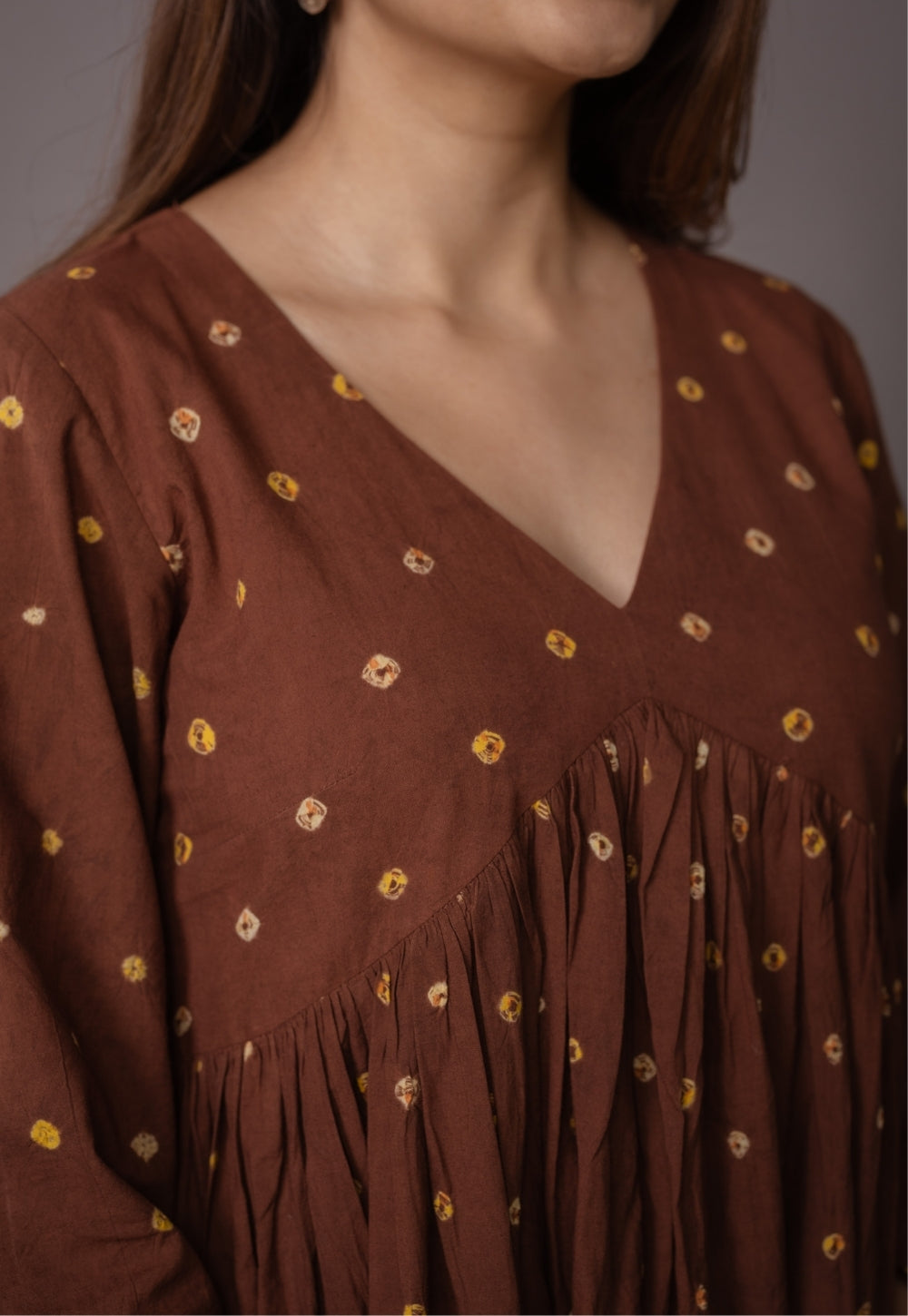 Trupti Brown Bandhani Cotton A Line Kurta