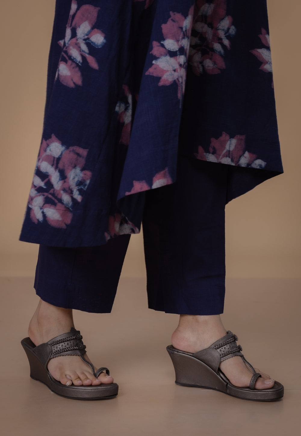 Simran Purple Dabu Slub Cotton A Line Kurta Set (Set of 2)