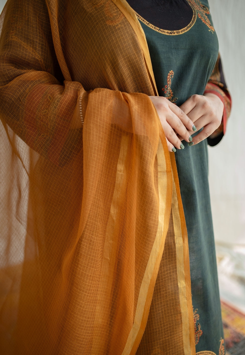 Mustard Kota Doria Cotton Dupatta