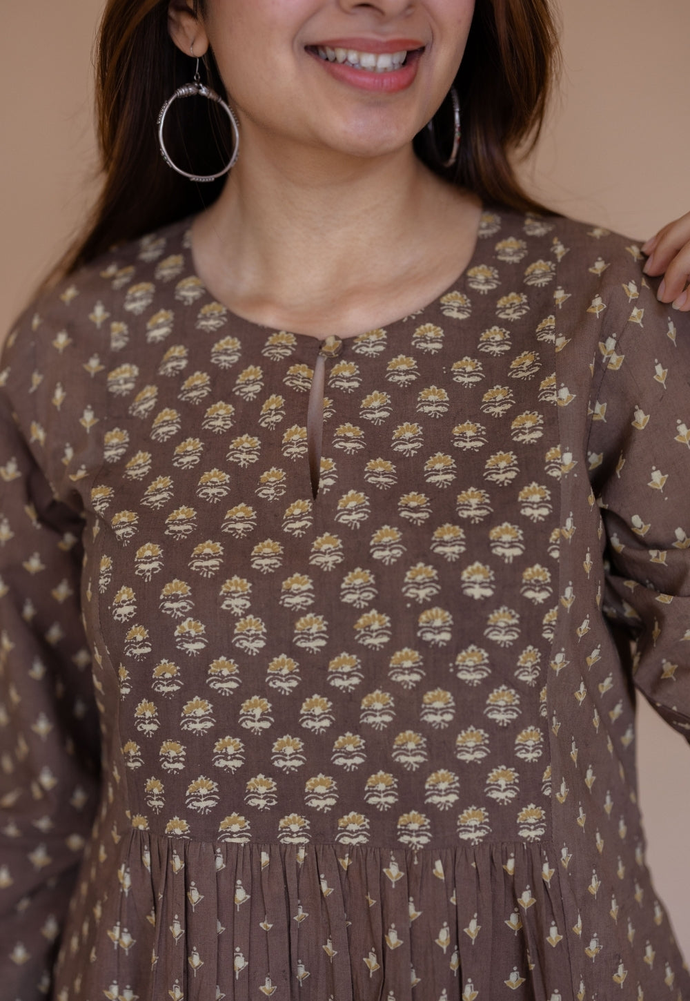 Shikha Brown Ajrakh Cotton Kali Suit Set (Set of 3)