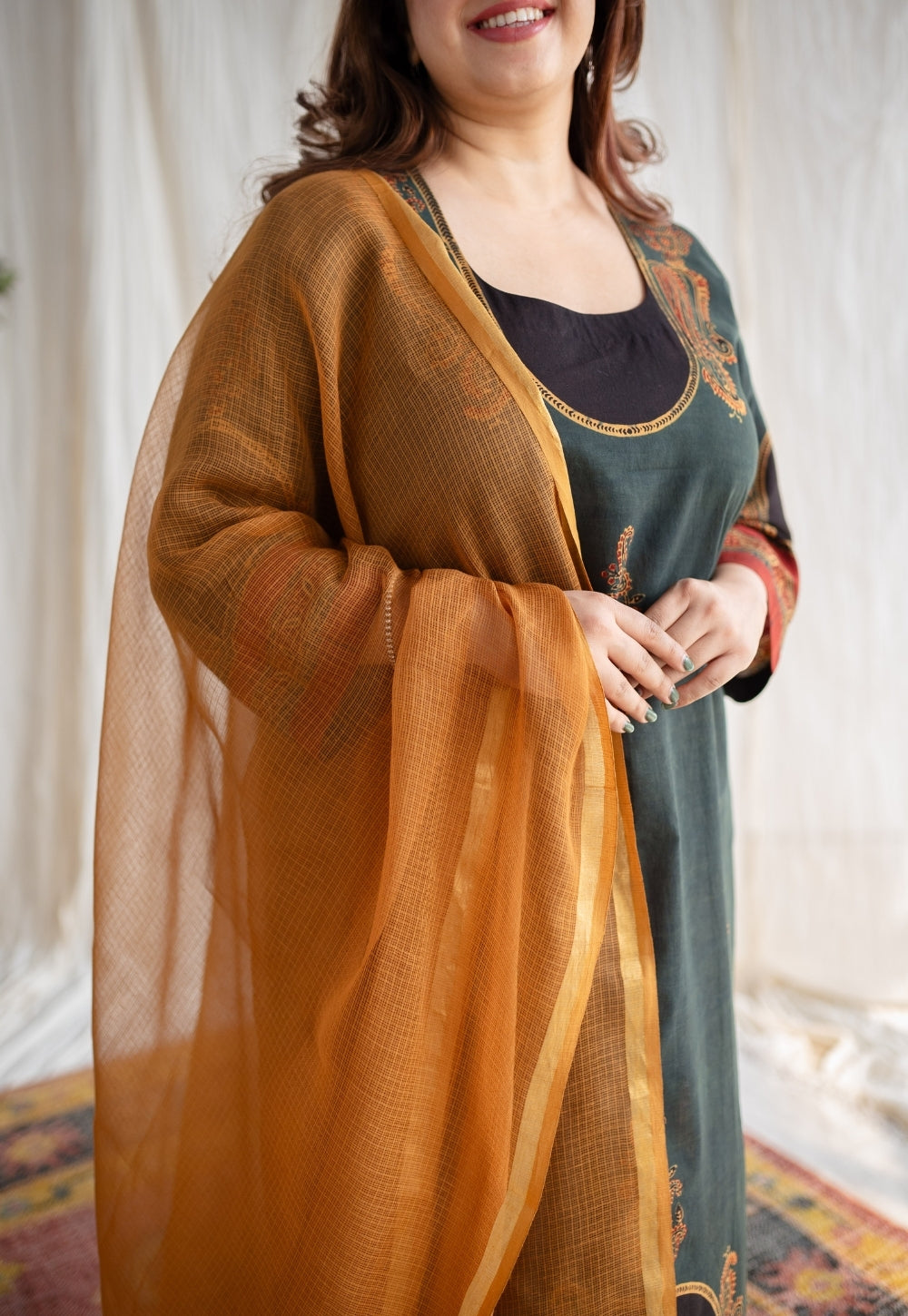 Mustard Kota Doria Cotton Dupatta