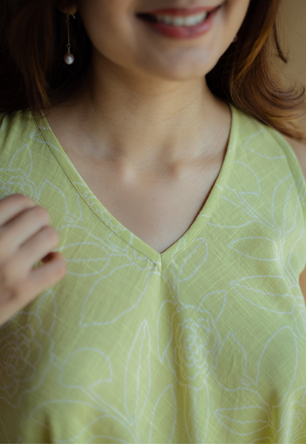 Naimat Lime Green Hand Block Print Slub Cotton A Line Dress