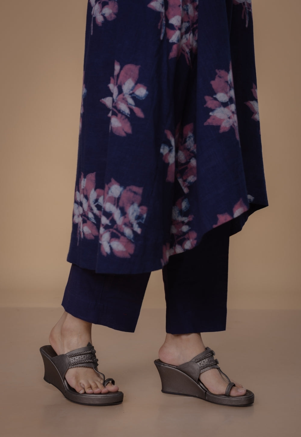 Simran Purple Dabu Slub Cotton A Line Kurta Set (Set of 2)