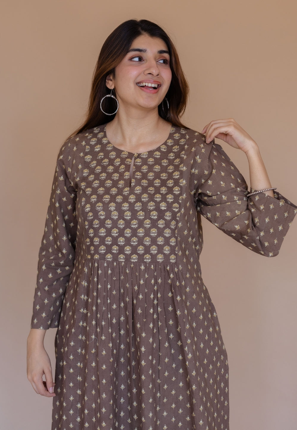 Shikha Brown Ajrakh Cotton Kali Kurta