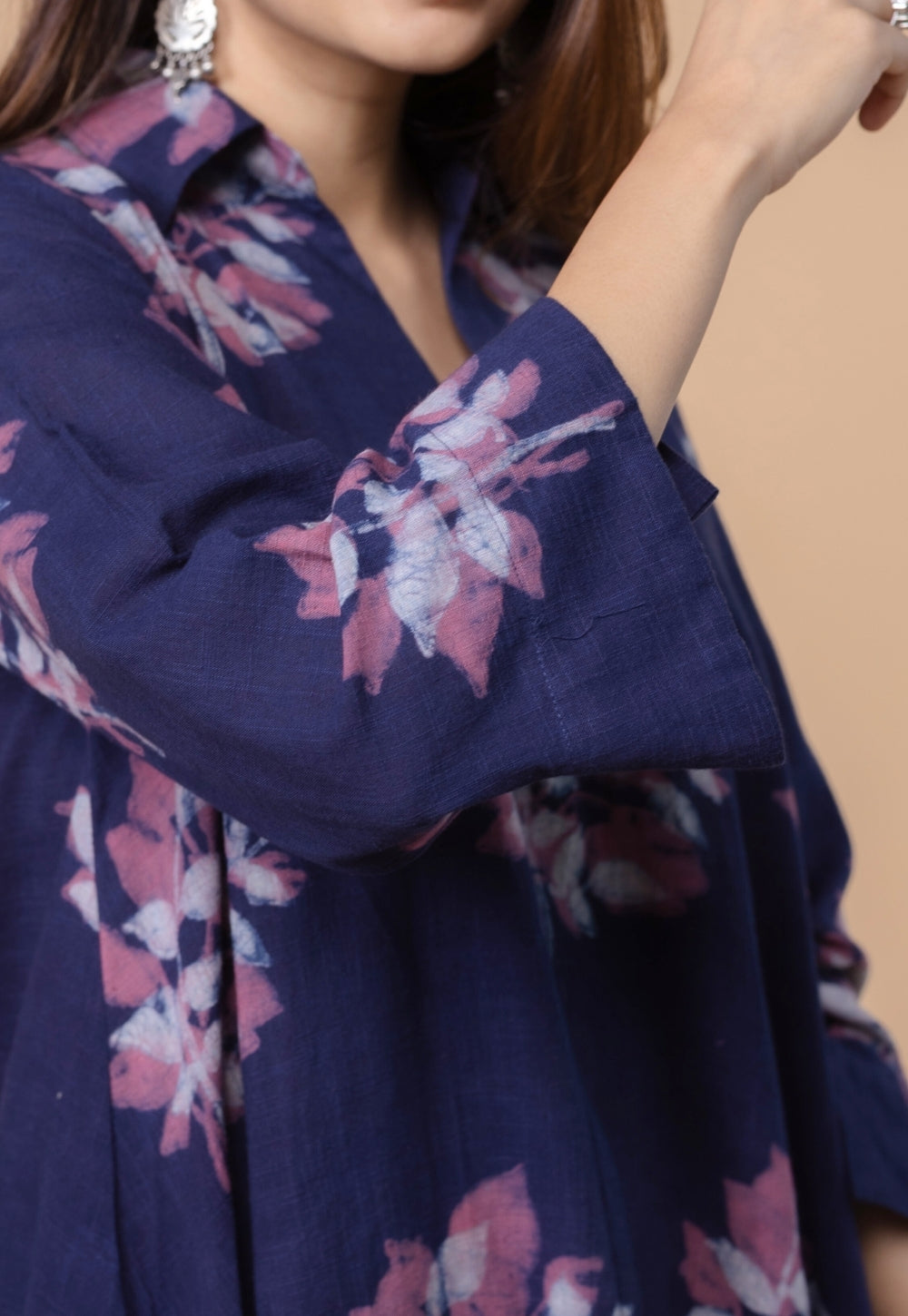 Karina Purple Dabu Slub Cotton A Line Kurta