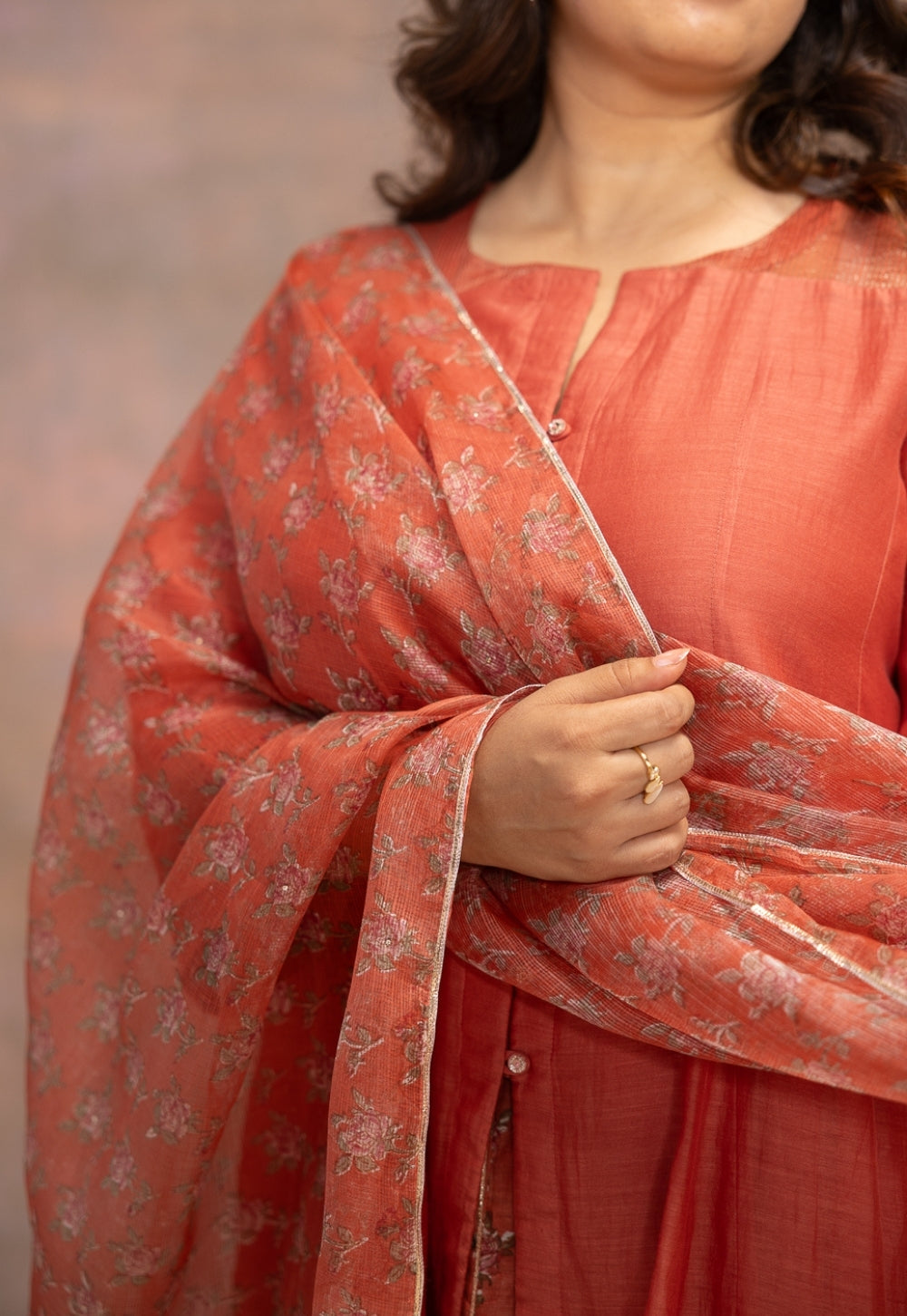 Rosa Orange Sanganeri Kota Doria Silk  Dupatta with Mukaish Detailing