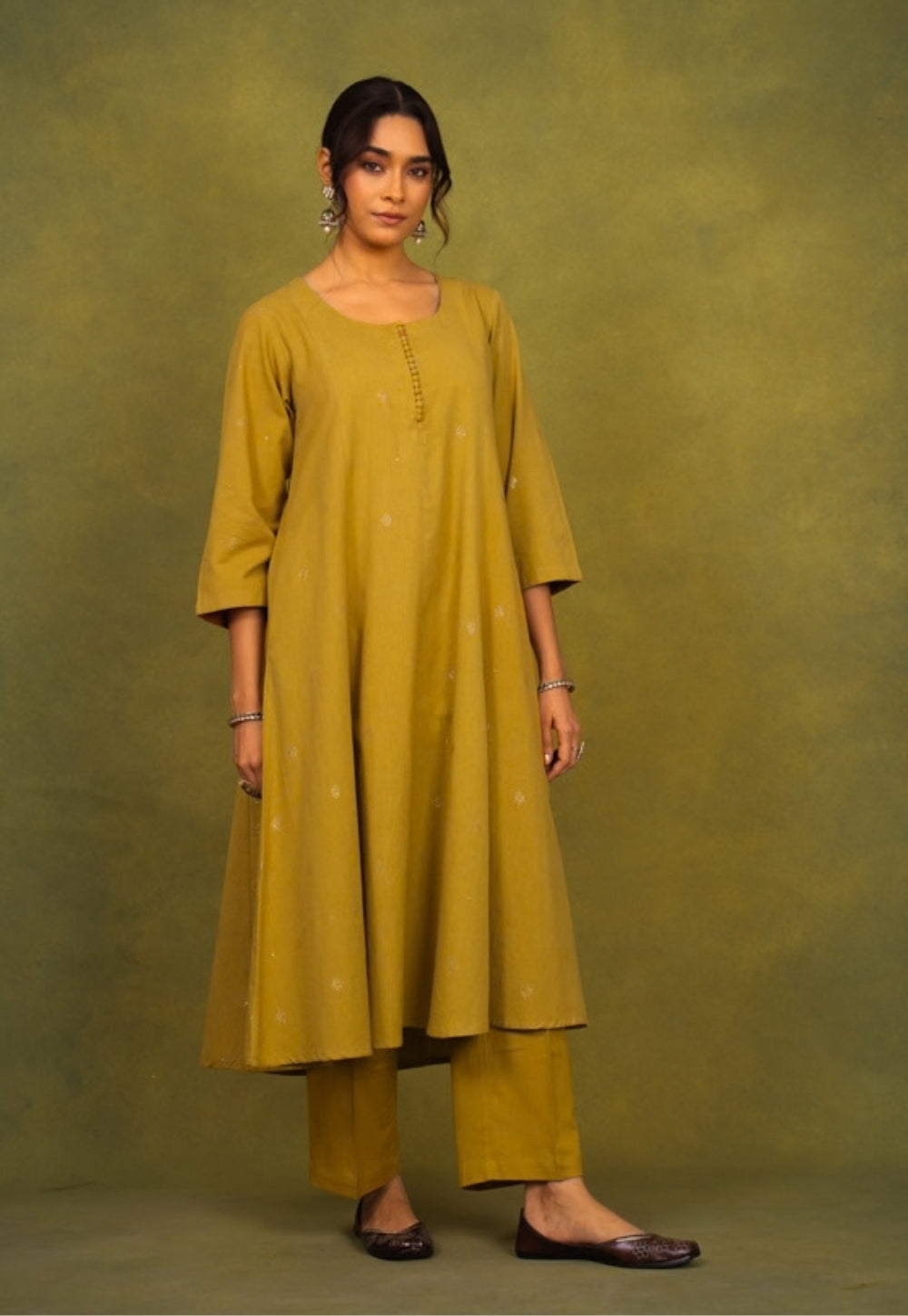 Maryam Yellow Rogan Handblock Printed Cotton Kali Kurta Suit Set (Set of 3)