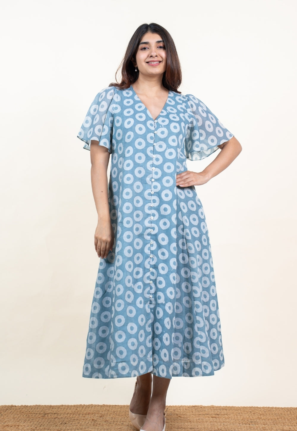 Leah Blue Batik MulMul A Line Dress