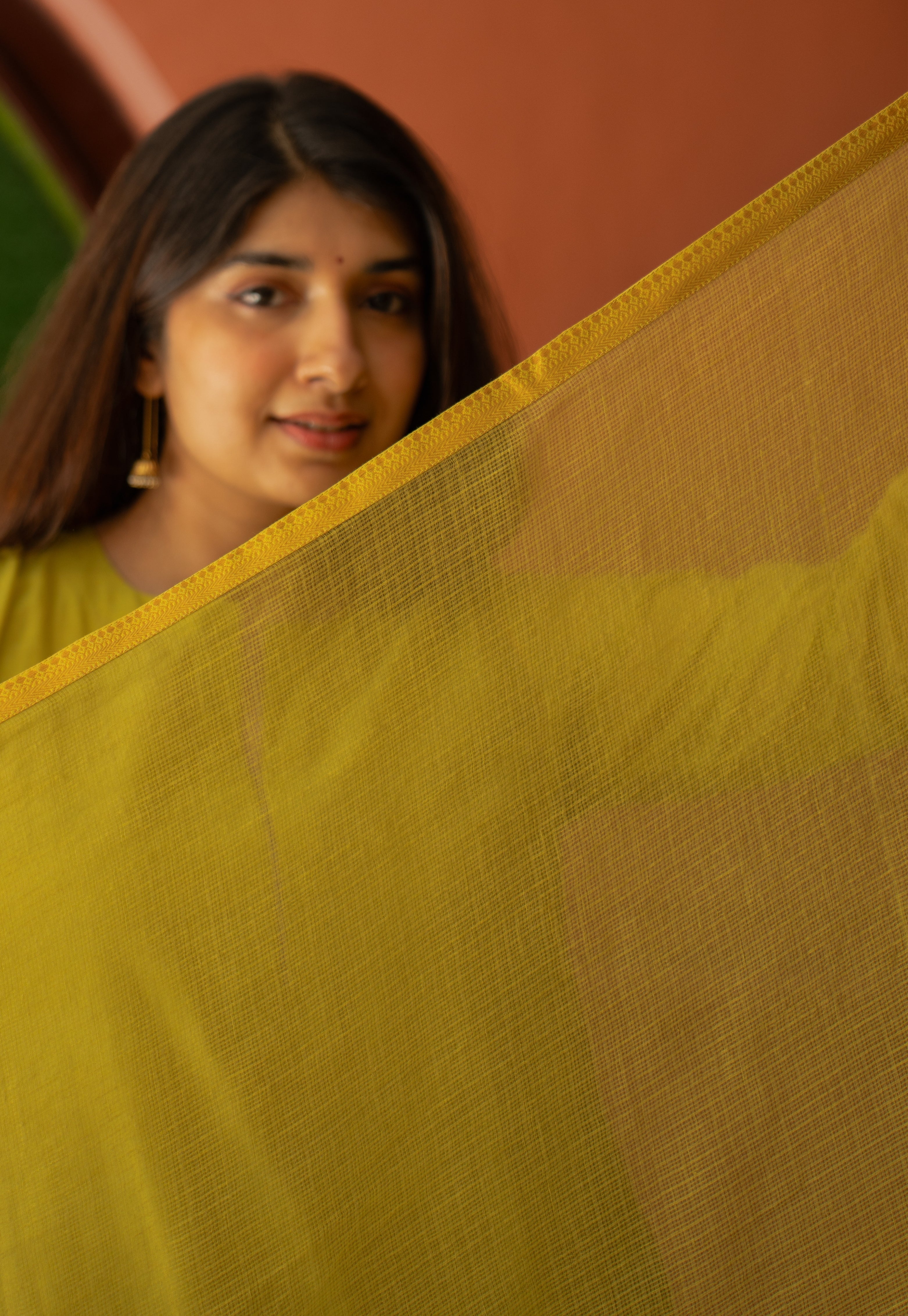 Lime Green Solid Kota Doria Cotton Dupatta with Mangalgiri Border