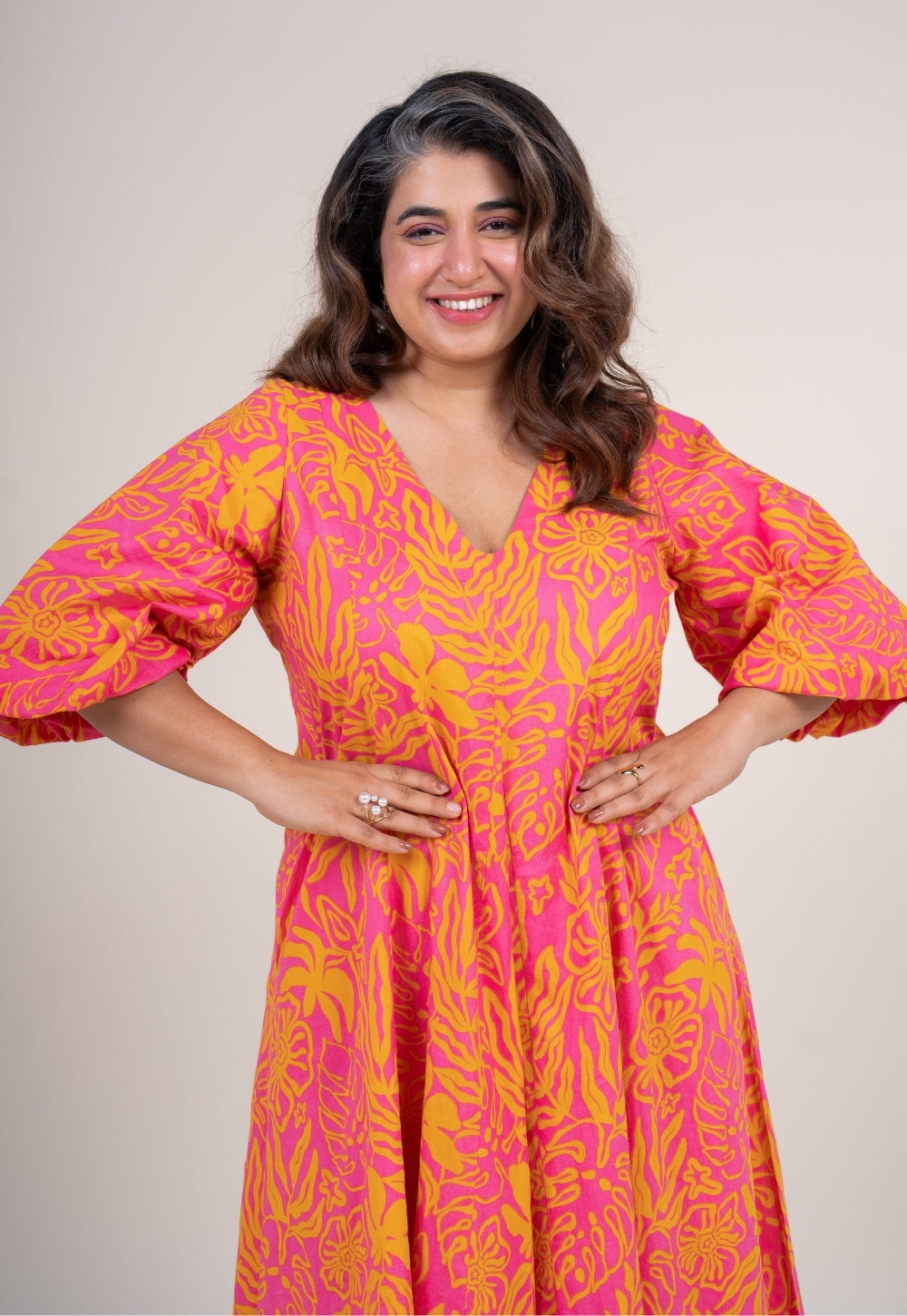 Tanisha Sunset Pink Printed Cotton A Line Dress