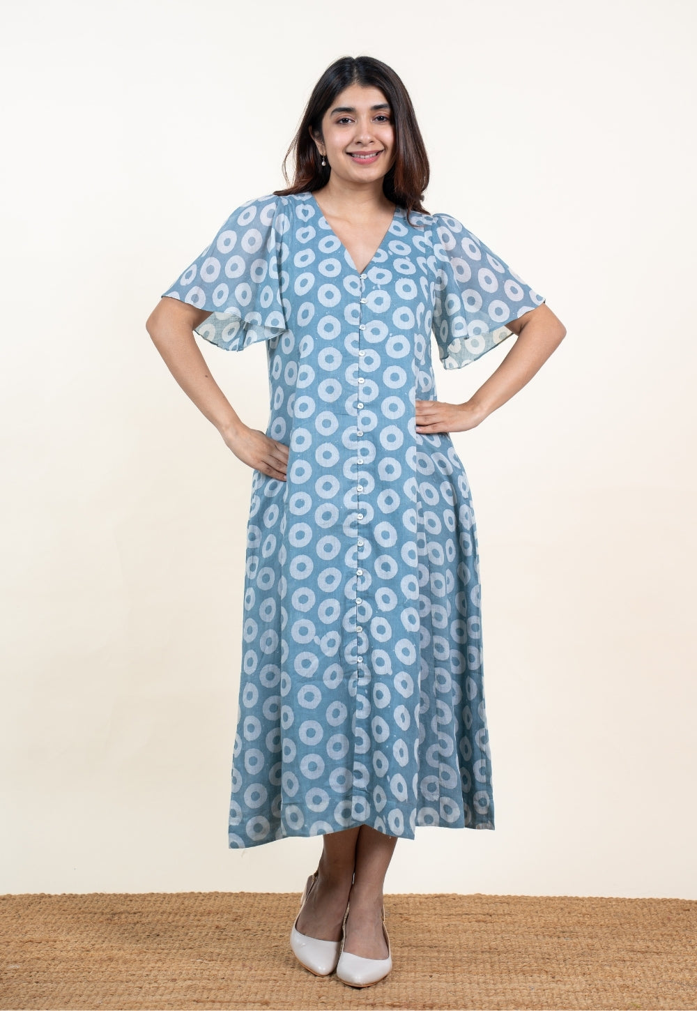 Leah Blue Batik MulMul A Line Dress