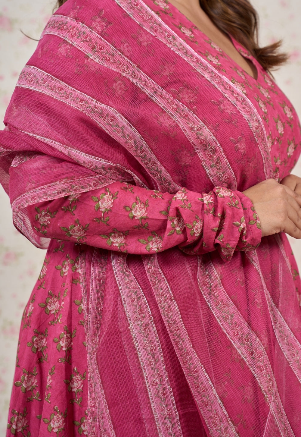 Pink Sanganeri Kota Doria Cotton Dupatta
