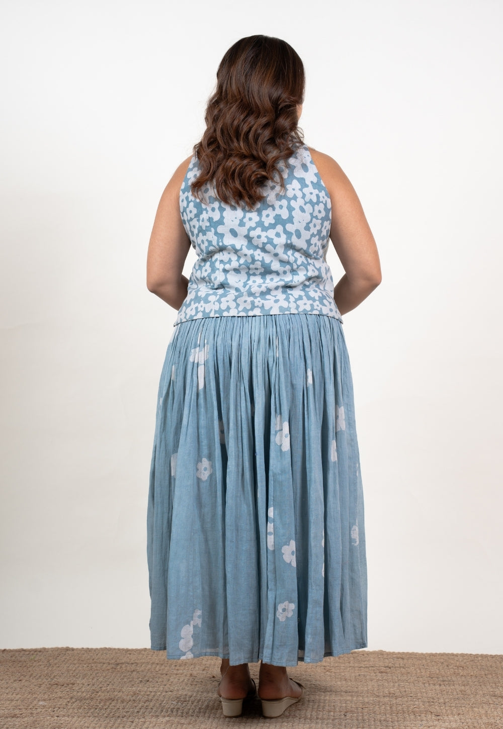Ishani Blue Batik MulMul Straight Waistcoat Top