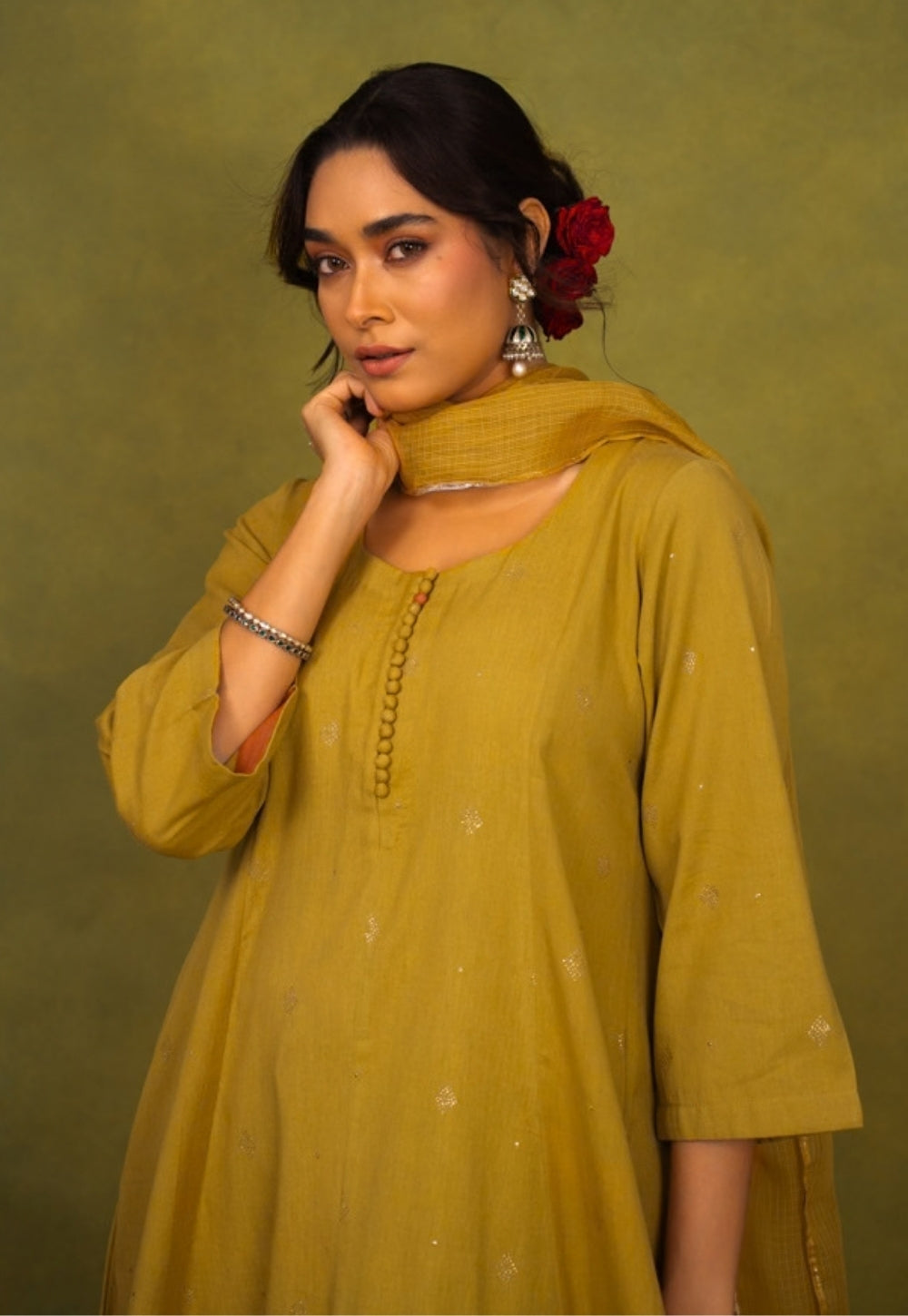 Maryam Yellow Rogan Handblock Printed Cotton Kali Kurta Suit Set (Set of 3)