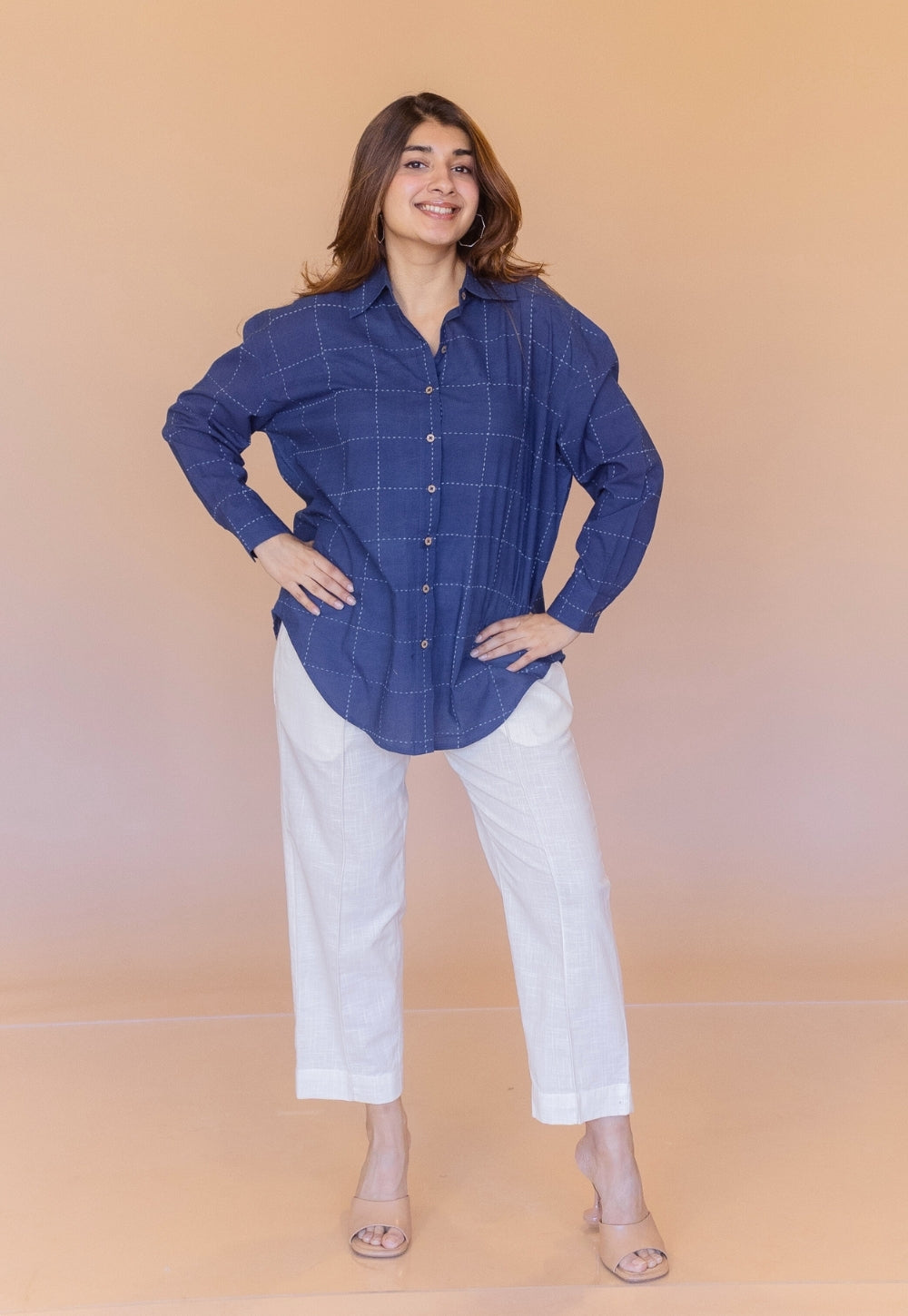 Ruhi Blue Dabu Cotton Anti-Fit Shirt