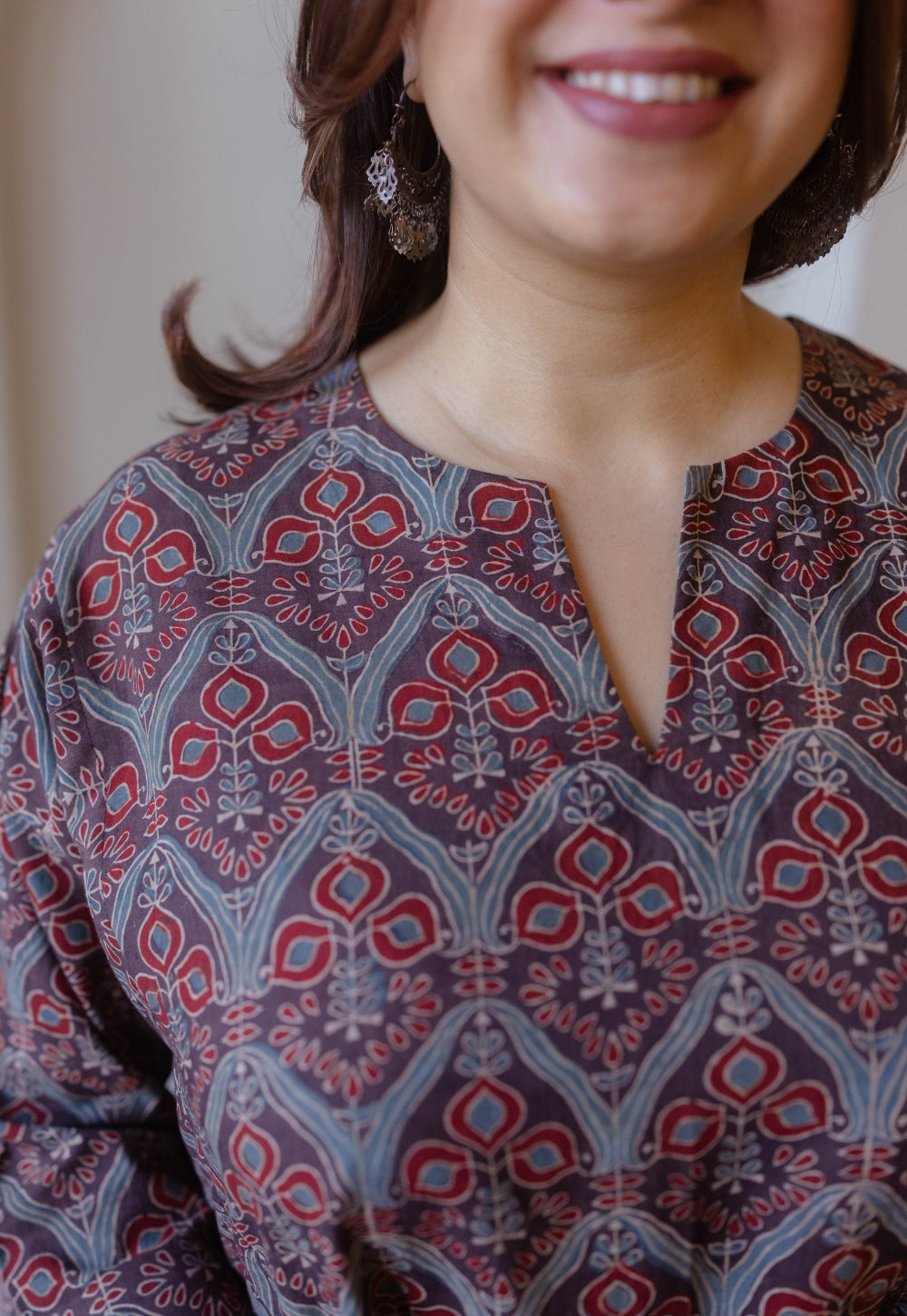 Nyra Brown Ajrakh Cotton Jhabbha Kali Kurta