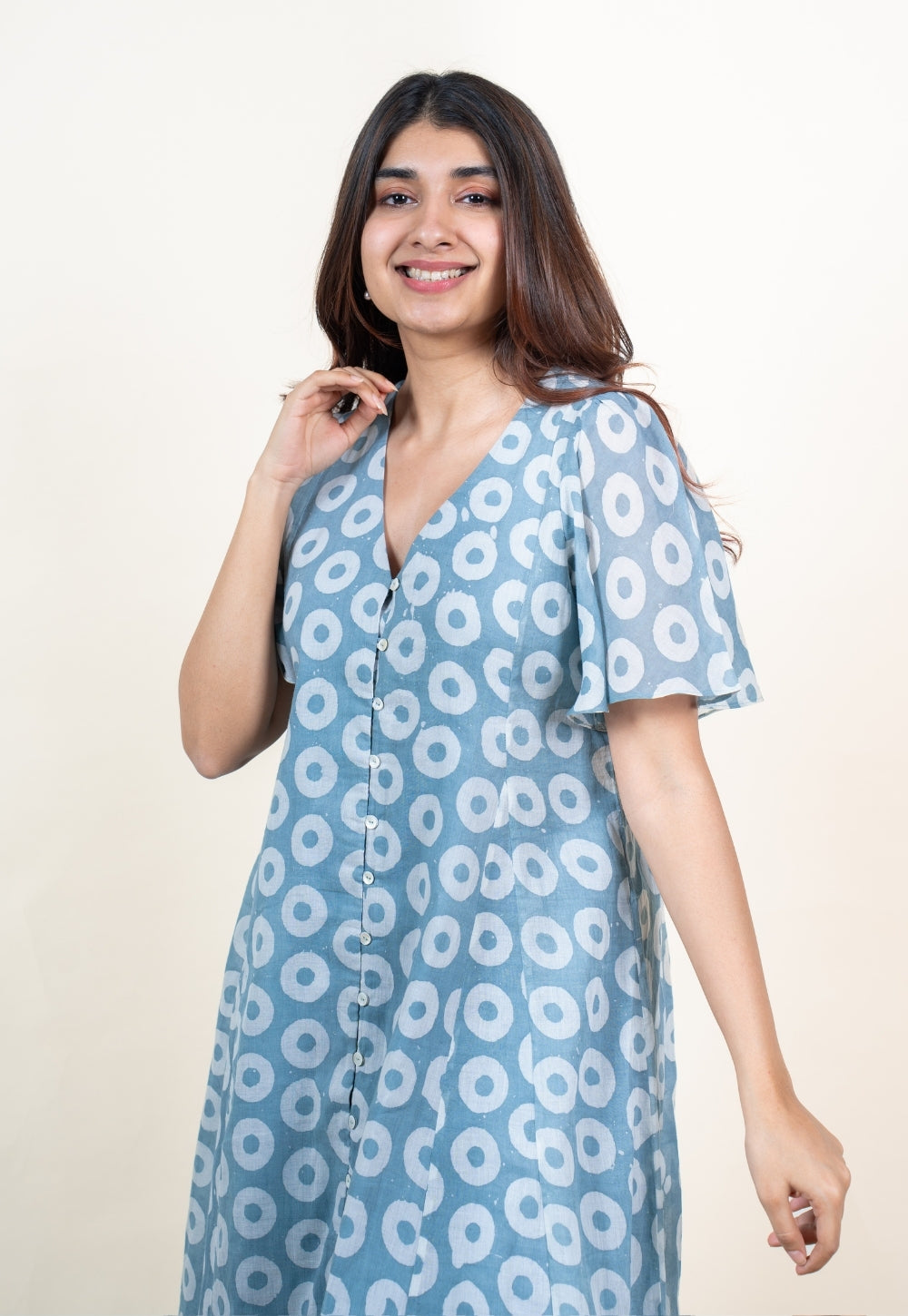 Leah Blue Batik MulMul A Line Dress