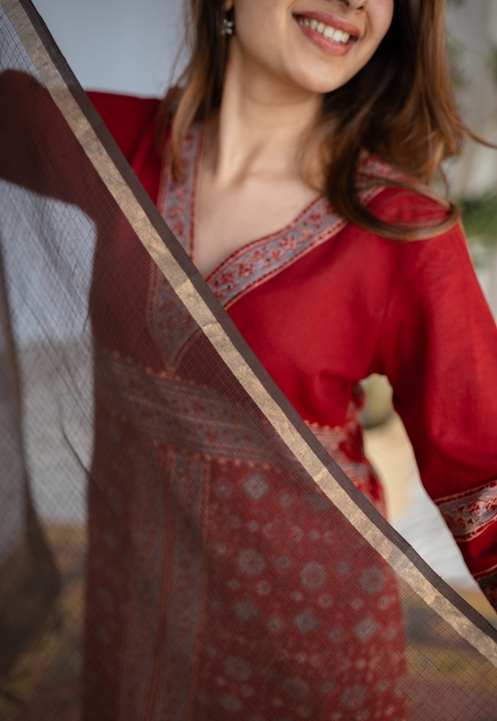 Dark Brown Kota Doria Cotton Dupatta