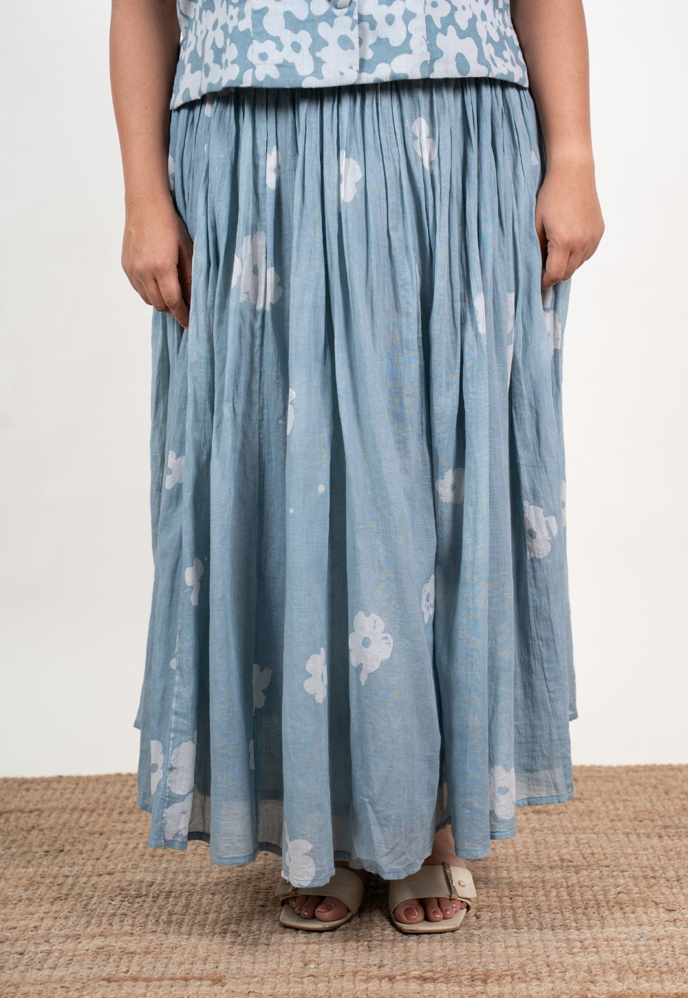 Ishani Blue Batik MulMul Straight Waistcoat Top