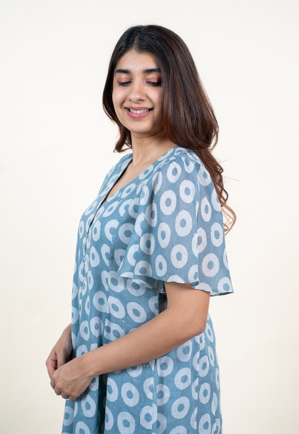 Leah Blue Batik MulMul A Line Dress