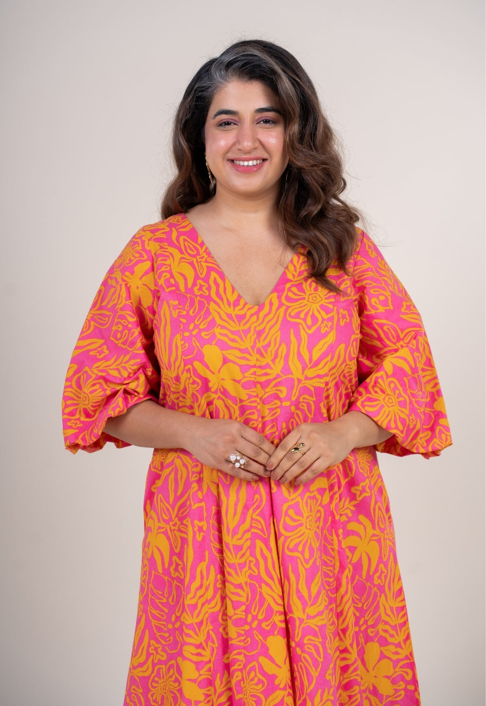 Tanisha Sunset Pink Printed Cotton A Line Dress
