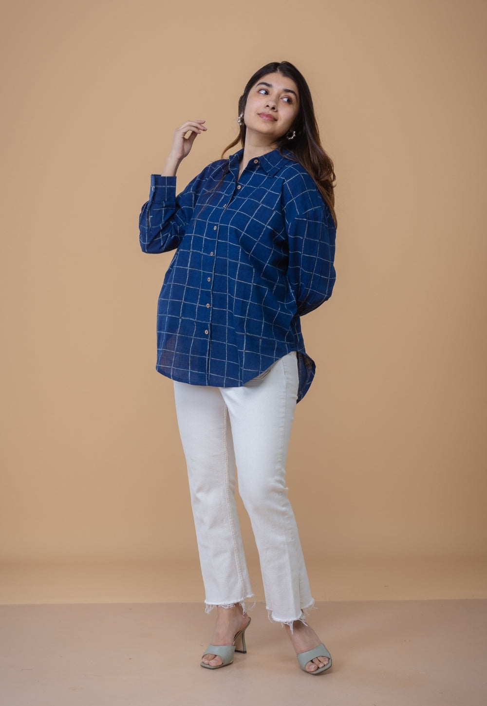 Ruhi Blue Dabu Slub Cotton Straight Shirt