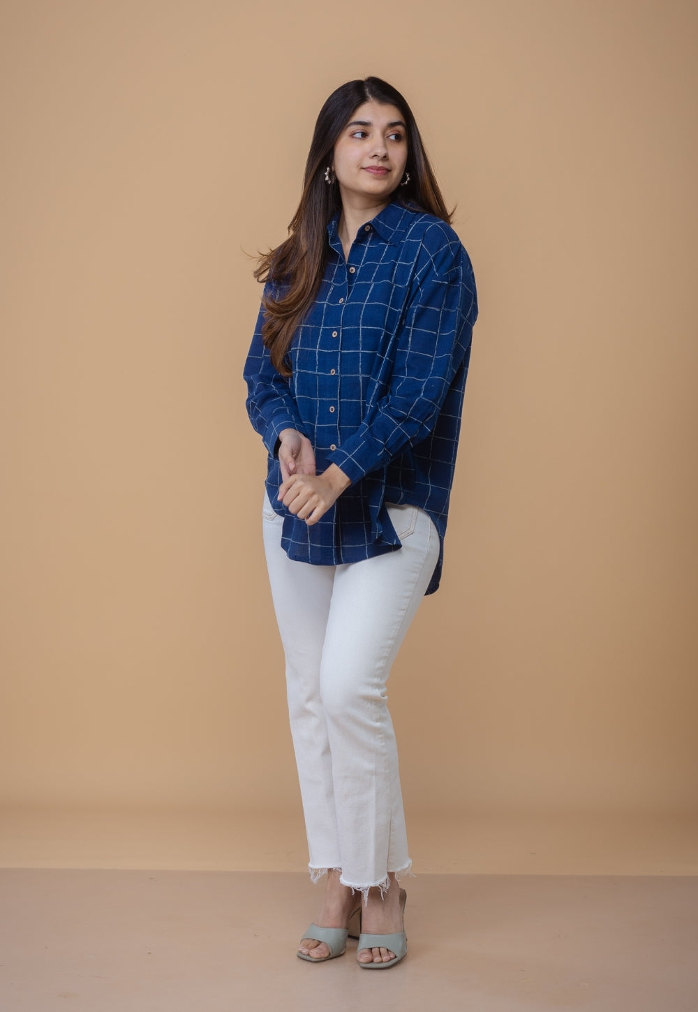 Ruhi Blue Dabu Slub Cotton Straight Shirt