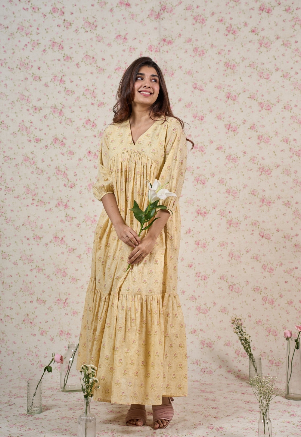 Alice Yellow Sanganeri Mul Cotton A Line Dress