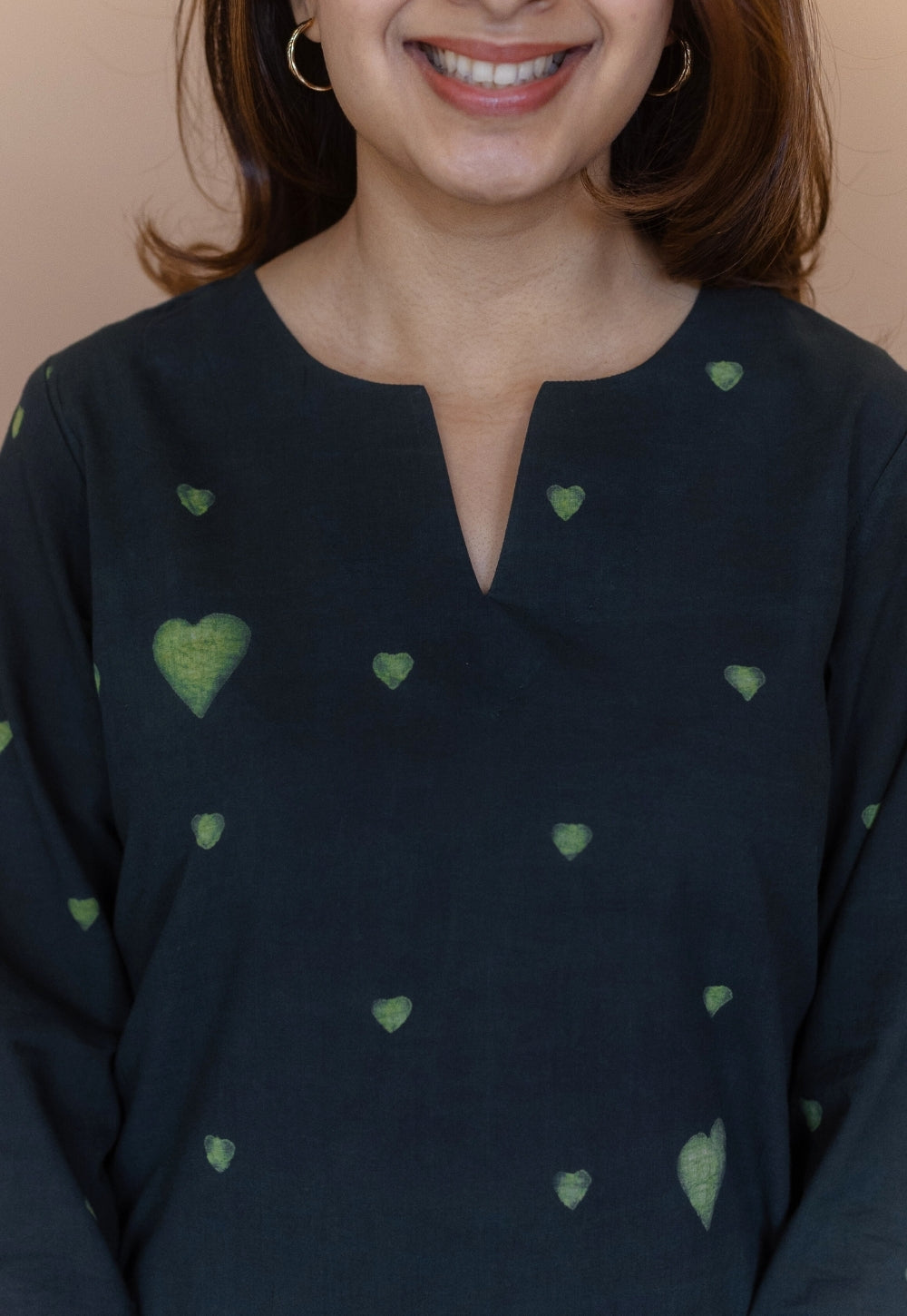 Navya Green Dabu Cotton Straight Short Top