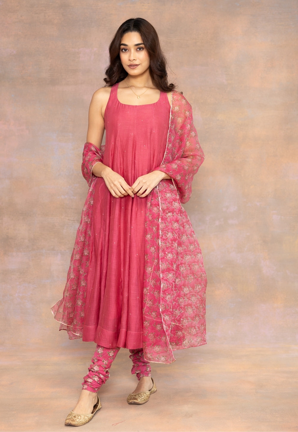 Rosaline Pink Sanganeri Kota Doria Silk Dupatta with Mukaish Detailing