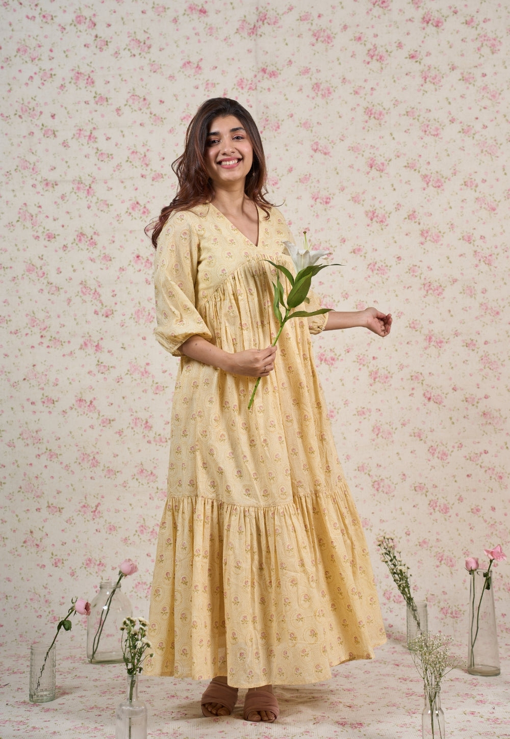 Alice Yellow Sanganeri Mul Cotton A Line Dress