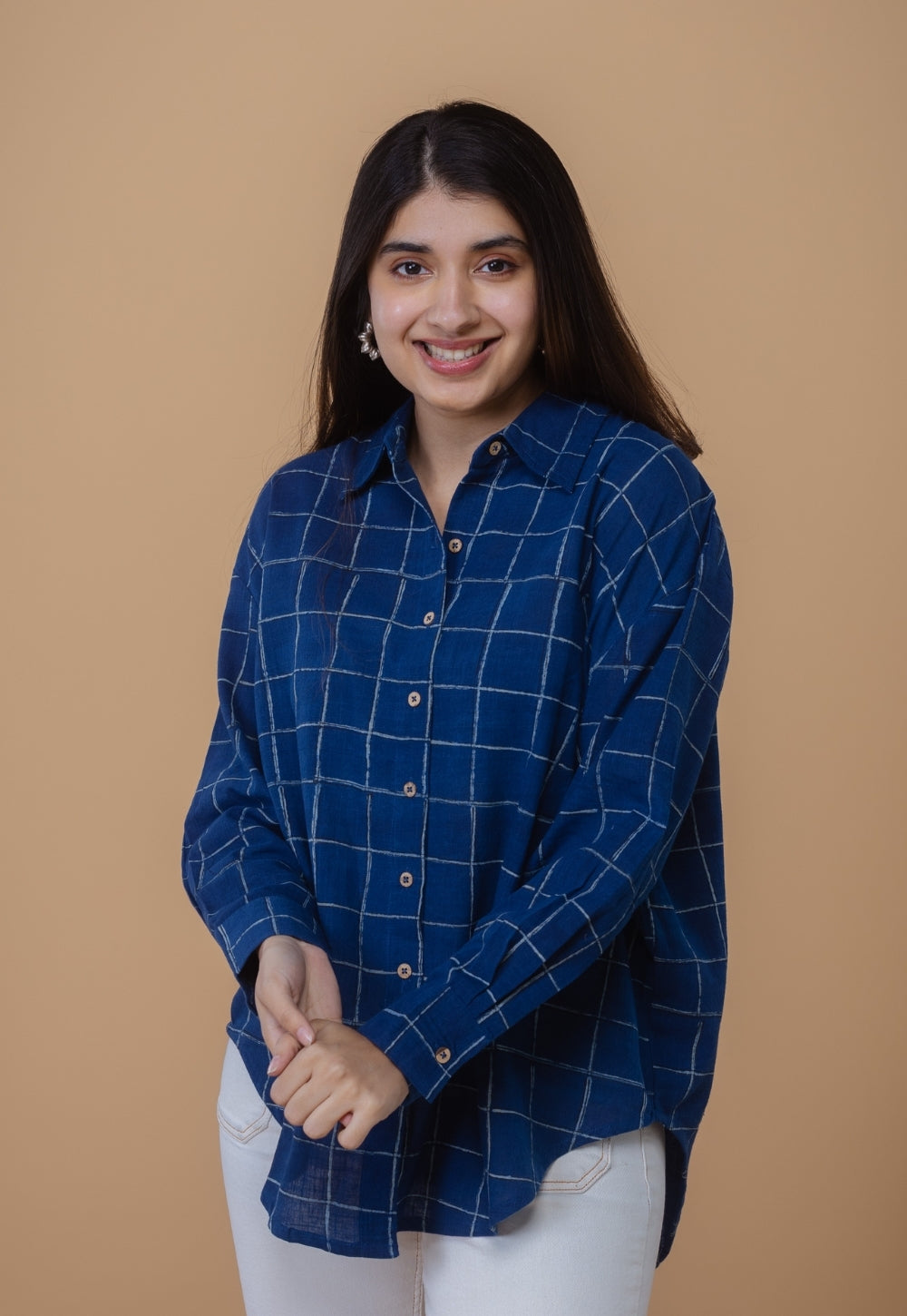 Ruhi Blue Dabu Slub Cotton Straight Shirt