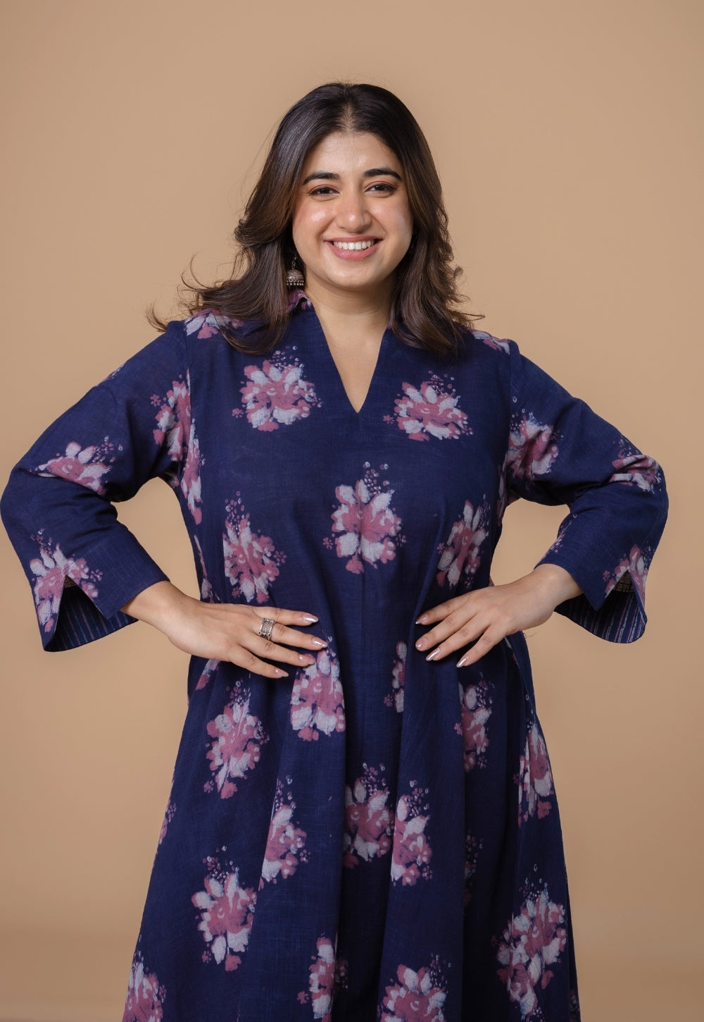 Mitali Purple Dabu Slub Cotton A Line Dress